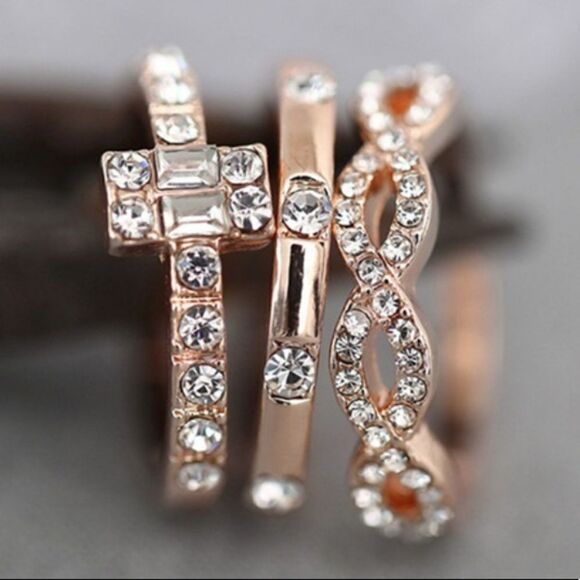 💫✨3pc BoHo Elegant Rosegold Crystal Stackable Ring Set 💫✨ - Picture 4 of 11
